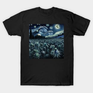 Enchanted Flower Garden Night: Sea Holly Starry Floral T-Shirt